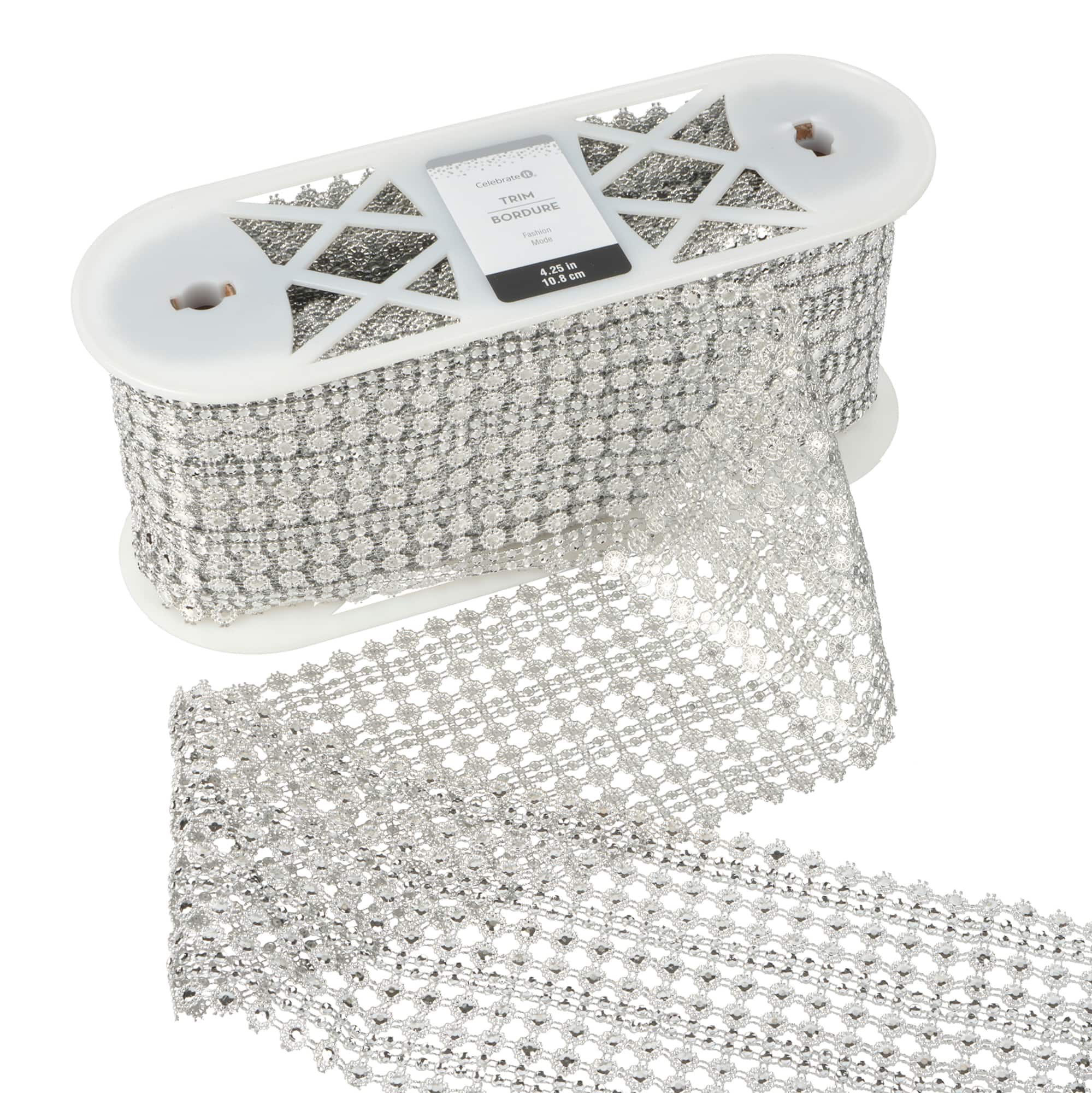 4.25" Silver Diamond Mesh Trim by Celebrate It®